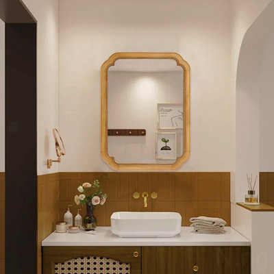 Armoire à miroir murale en bois avec tablettes de rangement, miroir de pharmacie