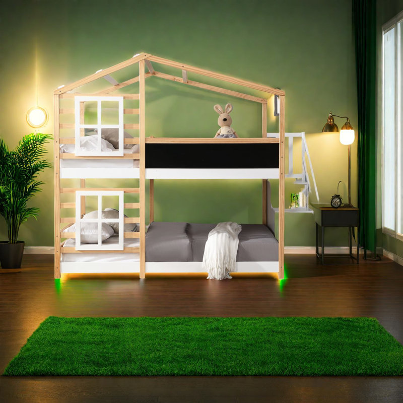 Lits en bois multifonctionnels avec rangement, style maison moderne pour la famille