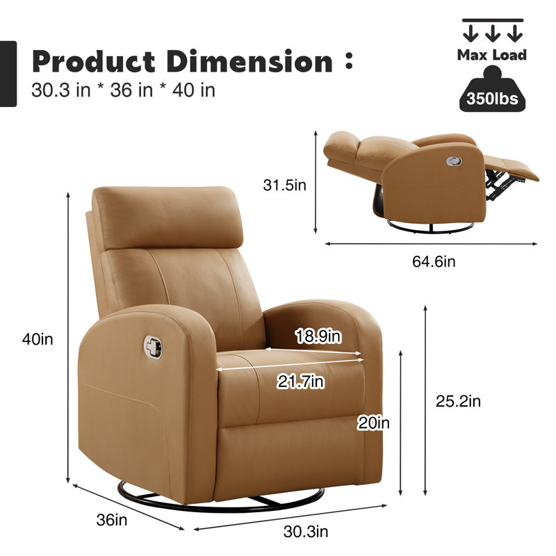 Siru 30.3'' Faux Leather Swivel Reclier Chair, Brown