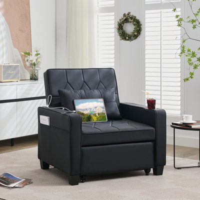 Fauteuil convertible en similicuir convertible 3-en-1 avec futon convertible et USB