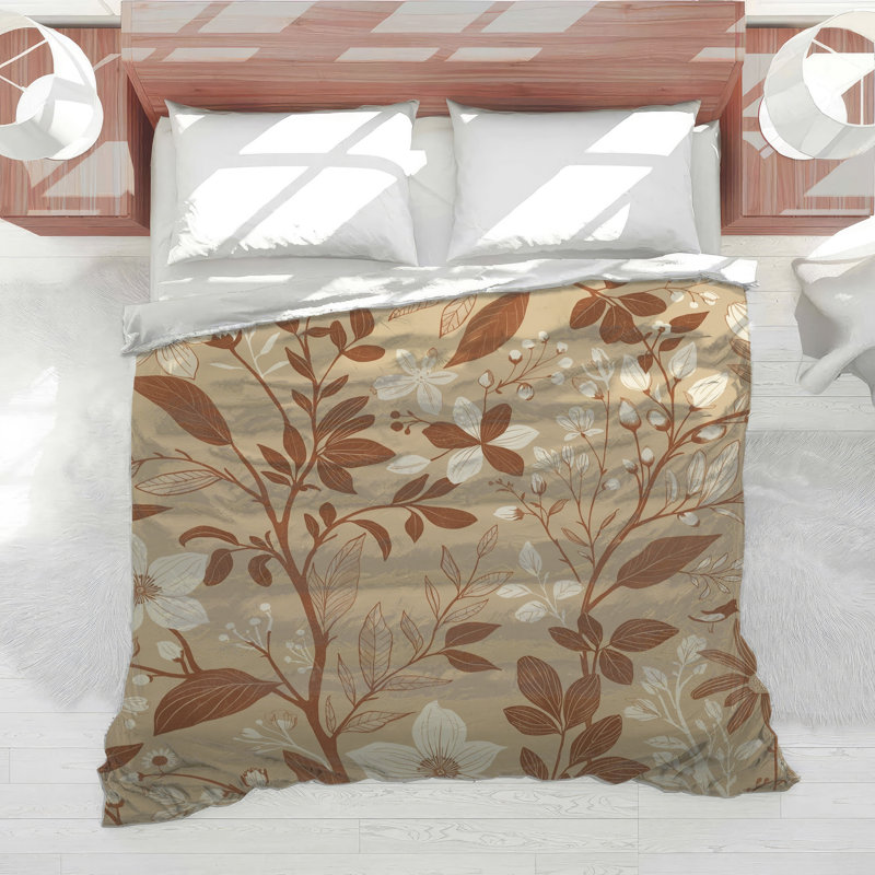 Beige Floral Botanical Comforter, Twin