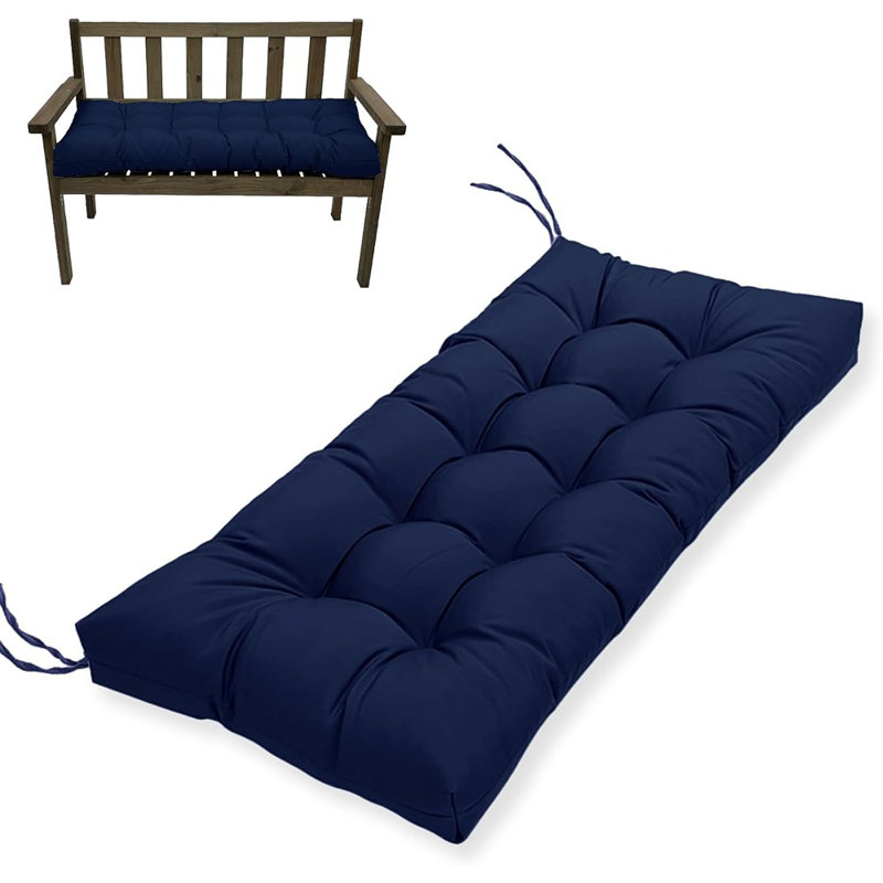 Outdoor Tufted Bench Cushion, Water-repellent, Thick Seat Pad With Ties