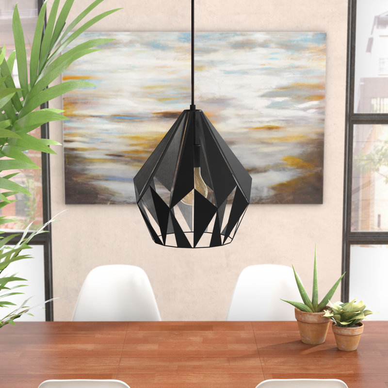 Luminaire suspendu géométrique à 1 lumière Hendry, Noir / feuille d'or, H 82,68 po x l 7,25 po x P 7,25 po