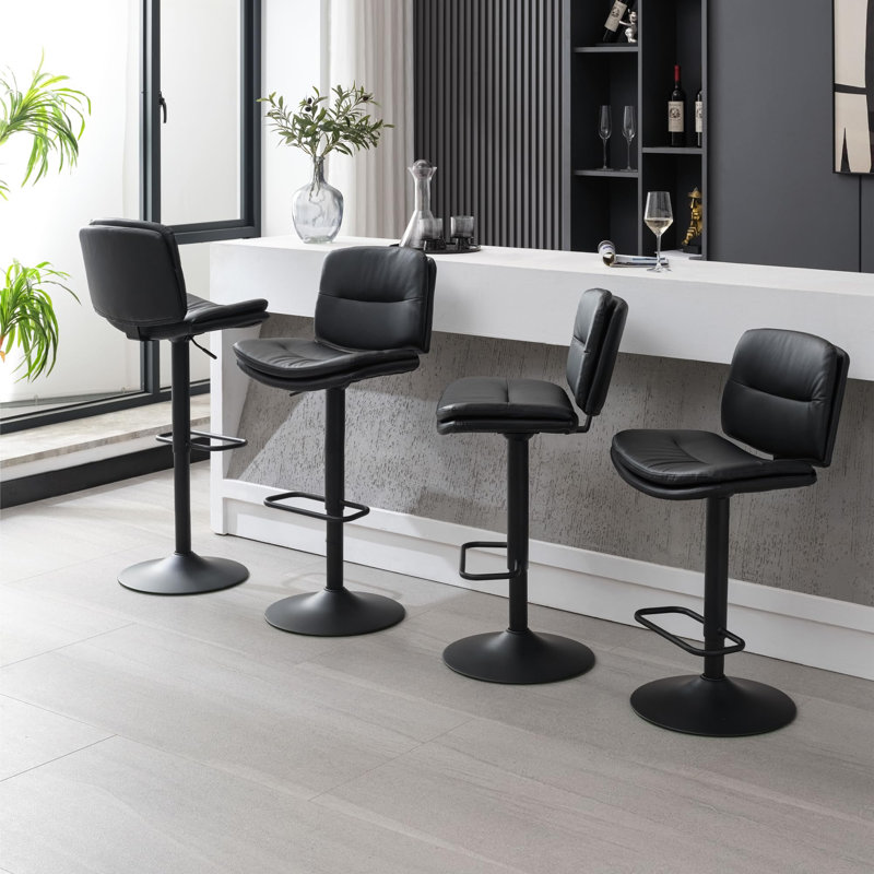 Double-Layer Upholstered Swivel Adjustable Height Bar Stool Counter Stool (Set of 4), Black, 4