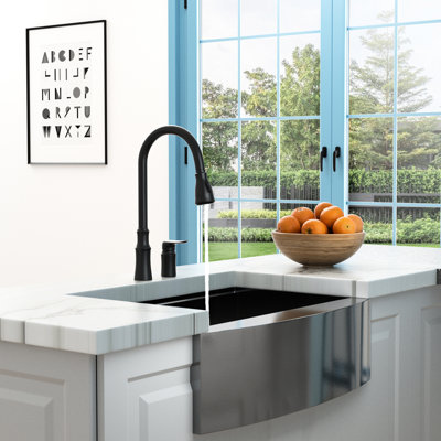 Kitchen Sink Faucet, Matte Black Finish, Separate Handle For Independent Control, Single Operation Temperature And Flow, 360 Rotating Pull-Down With Retractable Head, Ceramic Sealing Technology,