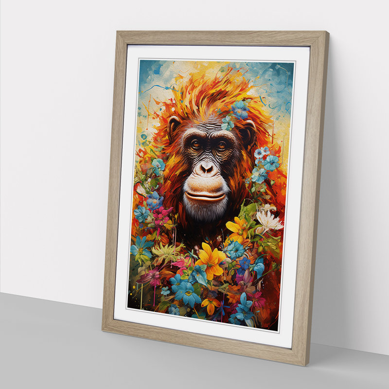 Orangutan Modern - Single Picture Frame Print on Wood, Oak , 46cm H x 34cm W x 2cm D