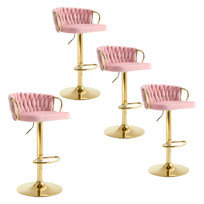 Bar Stool, Breakfast Bar Stool, Velvet Kitchen Stool, Island Counter Stool Height Adjustable, 360° Swivel Stool, with Metal Base and Footrest