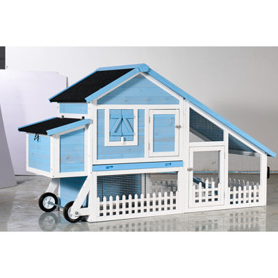 Cage bleue de 76 po avec design naturel, piste d'extérieur, plateau amovible, rampe intérieure et d'utilisation, espace de jeu, maison