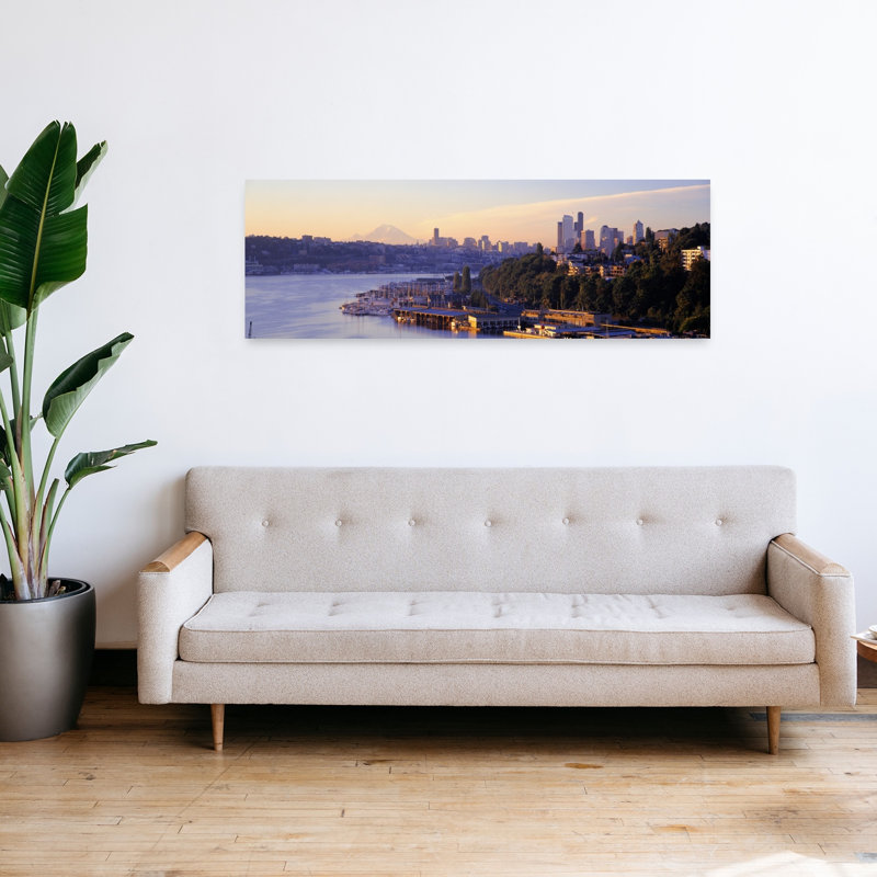 Sunrise Lake Union Seattle Washington State USA 1 Piece Wrapped Canvas Panoramic Wall Art, 40.64 cm H x 121.92 cm W