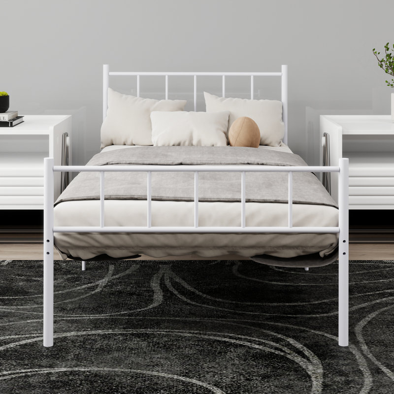Base de lit plateforme en métal, Twin, Blanc