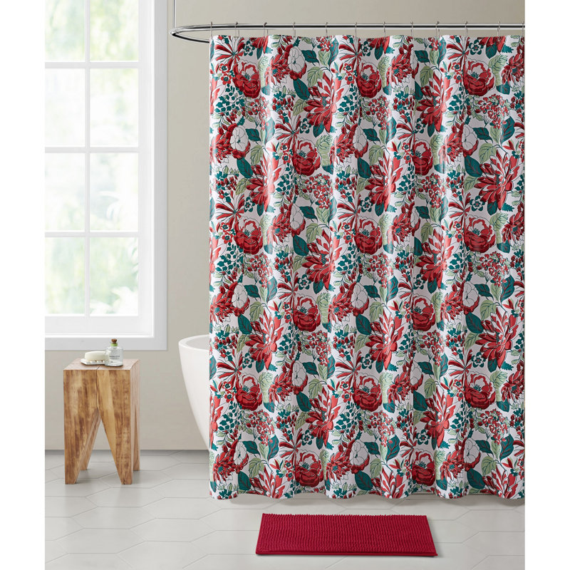 VCNY Home 14-Piece Prosperie Turquoise Floral PEVA Shower Curtain Set