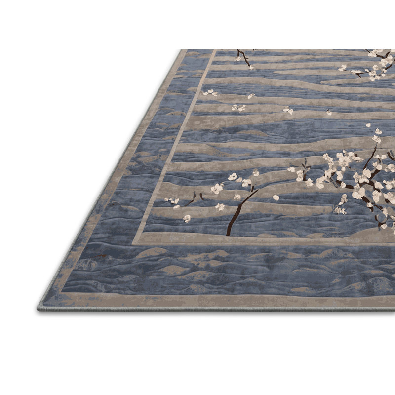 Tapis bleu soyeux et moelleux, Rectangle 8 pi x 12 pi