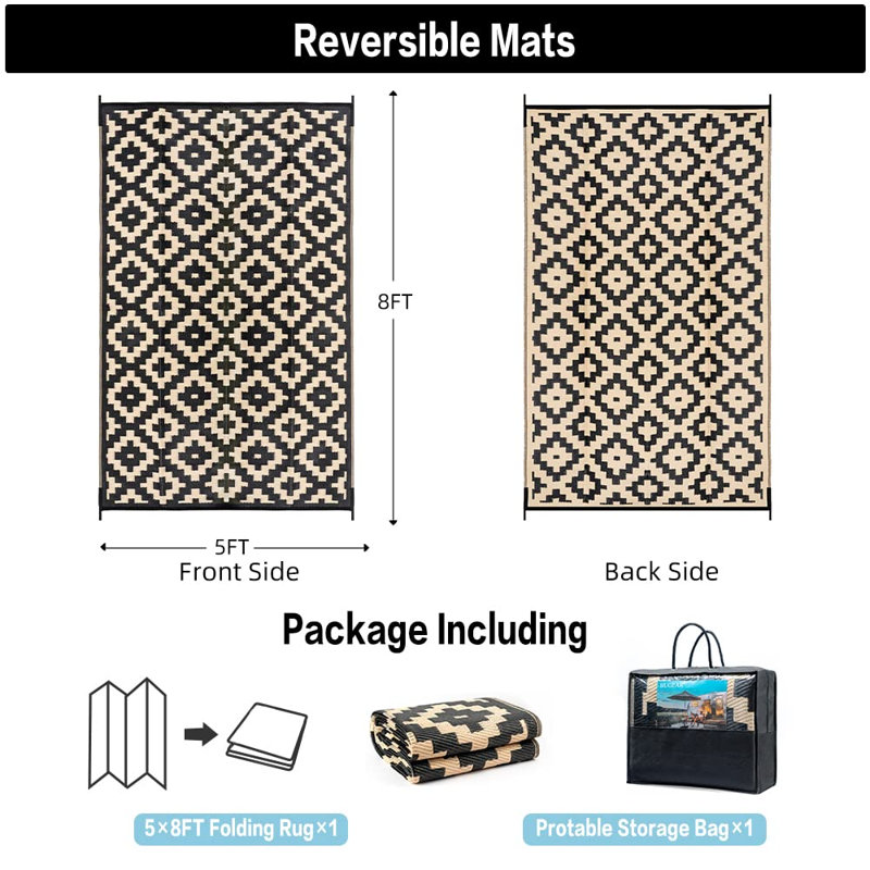 Tapis d'extérieur à motif géométrique moderne réversible, Rectangle de 5 pi x 8 pi
