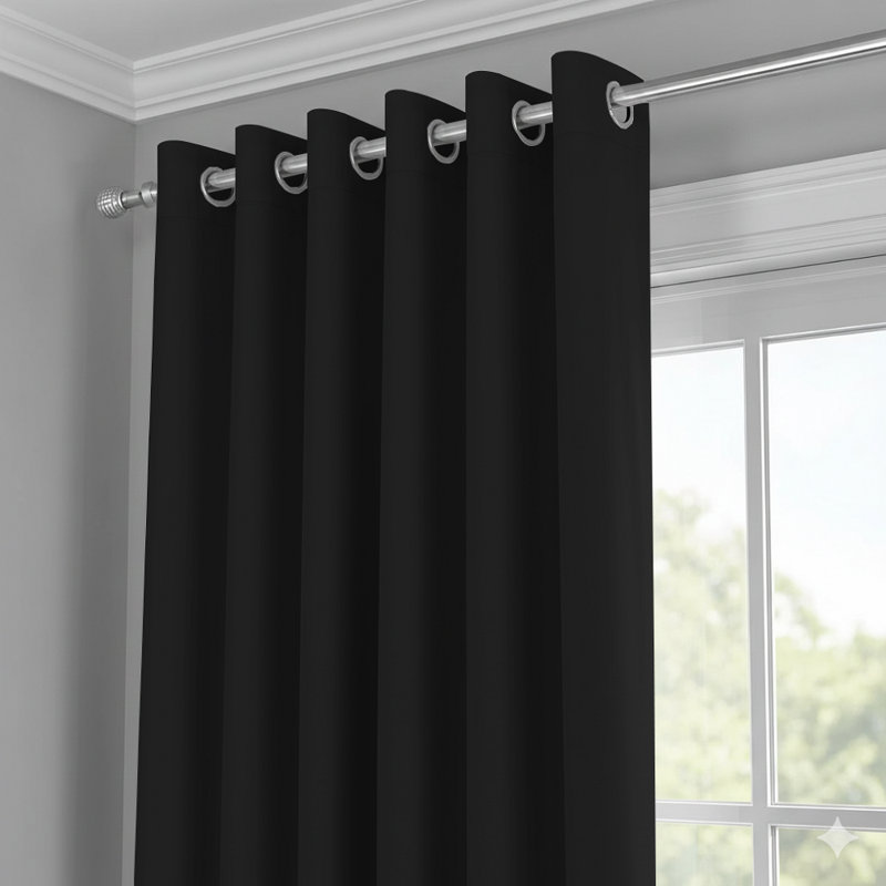 Jeffro Blackout Eyelet Curtains, Pair of Room Darkening Window Panels for Bedroom & Living Room, Black