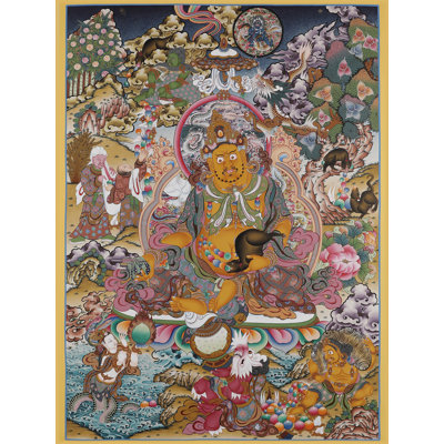 Thangka «Kubera - dieu tibétain de la richesse» peint à la main | Toile de coton H 35,4 po x l 25,6 po accentuée d'une feuille d'or 24 carats