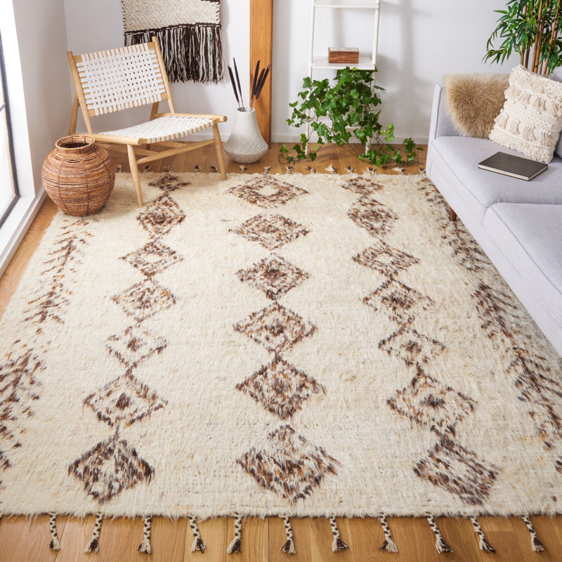 Ivory Wool-Cotton Blend 8' x 10' Hand-Knotted Rectangular Rug