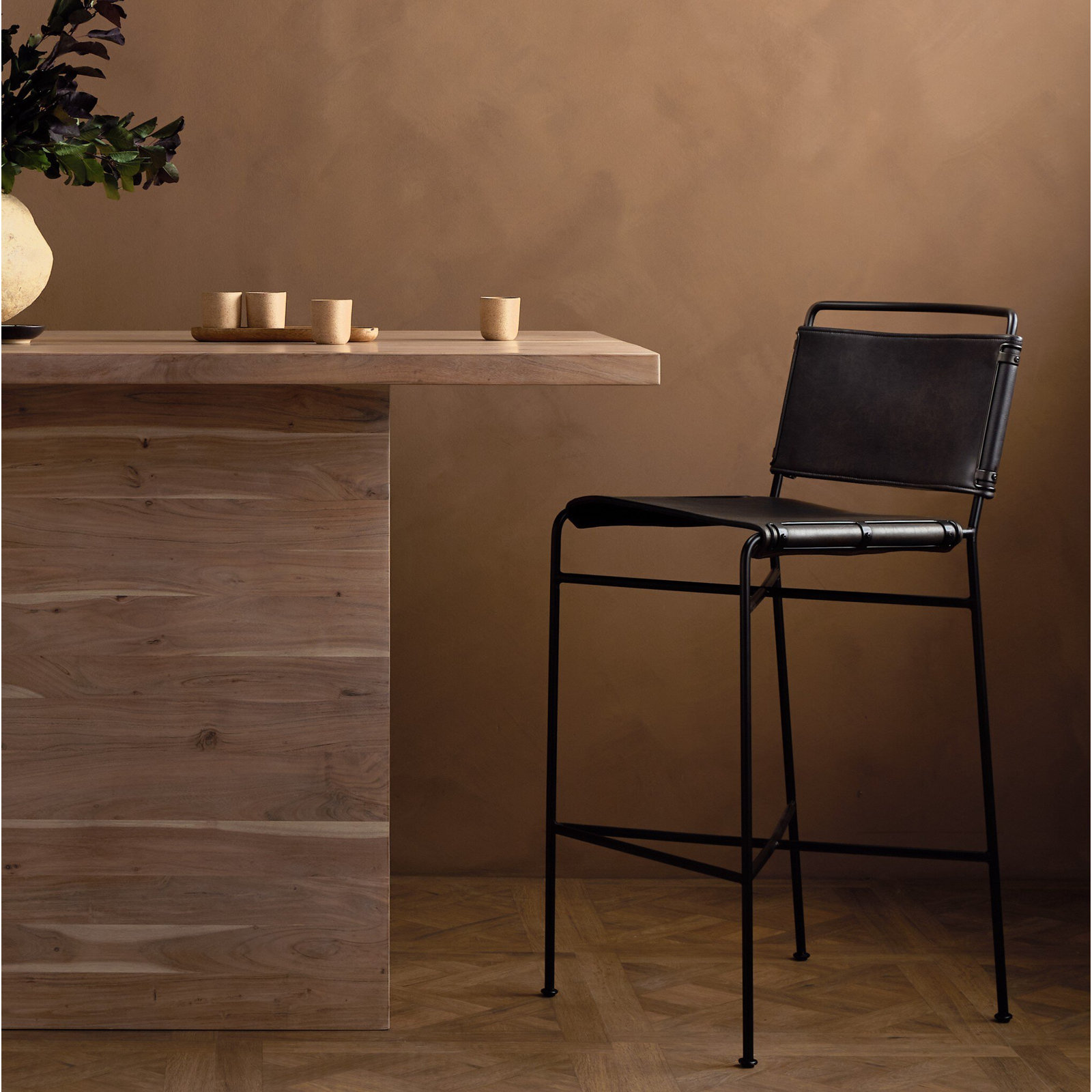 Kenza " Bar Stool, Black, Vegan Leather-Black, Bar Stool (30” Seat Height)