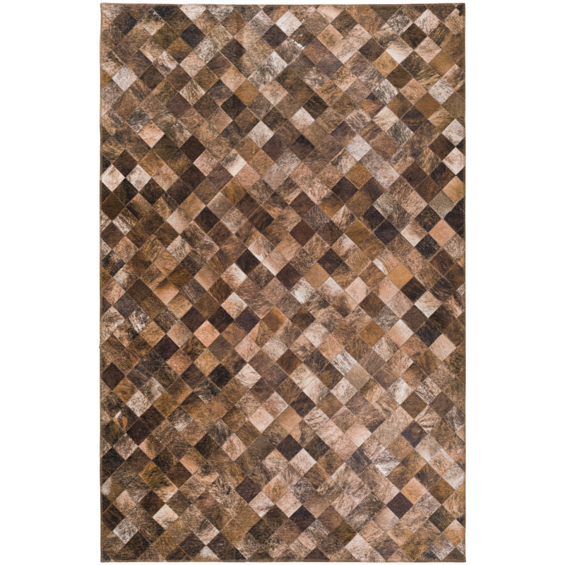 Avahlynn Patchwork Machine Woven Chenille Area Rug in Brown, Rectangle 3' x 5'