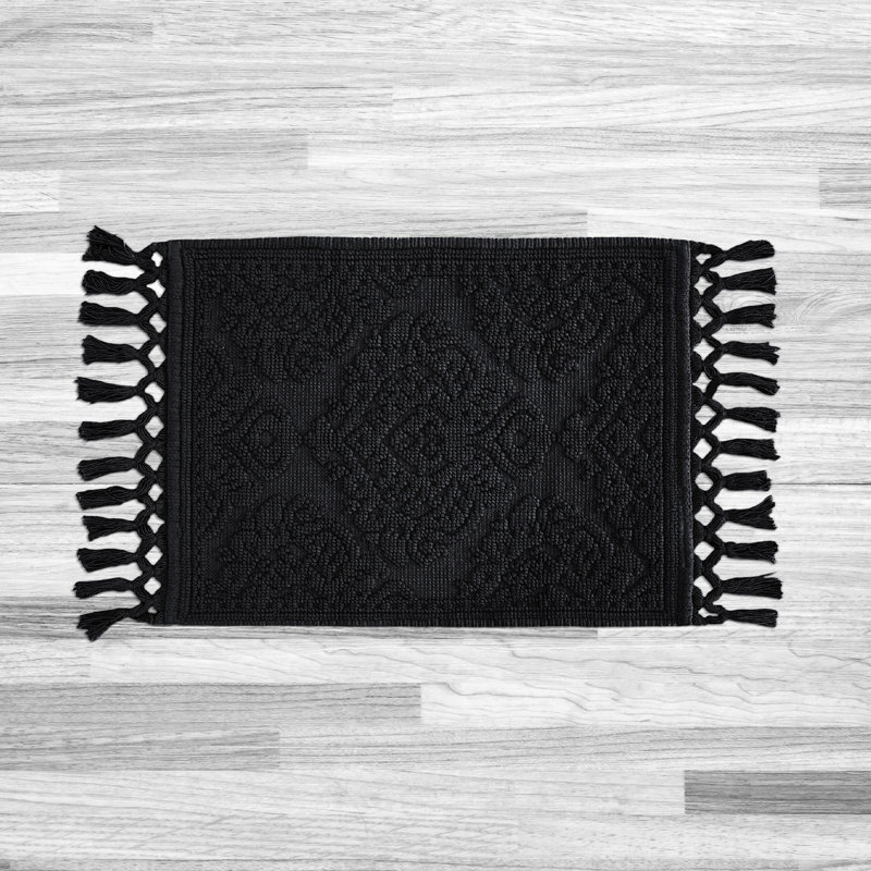 Ricardo 100% Cotton Bath Rug, Black, 17" W x 31" L