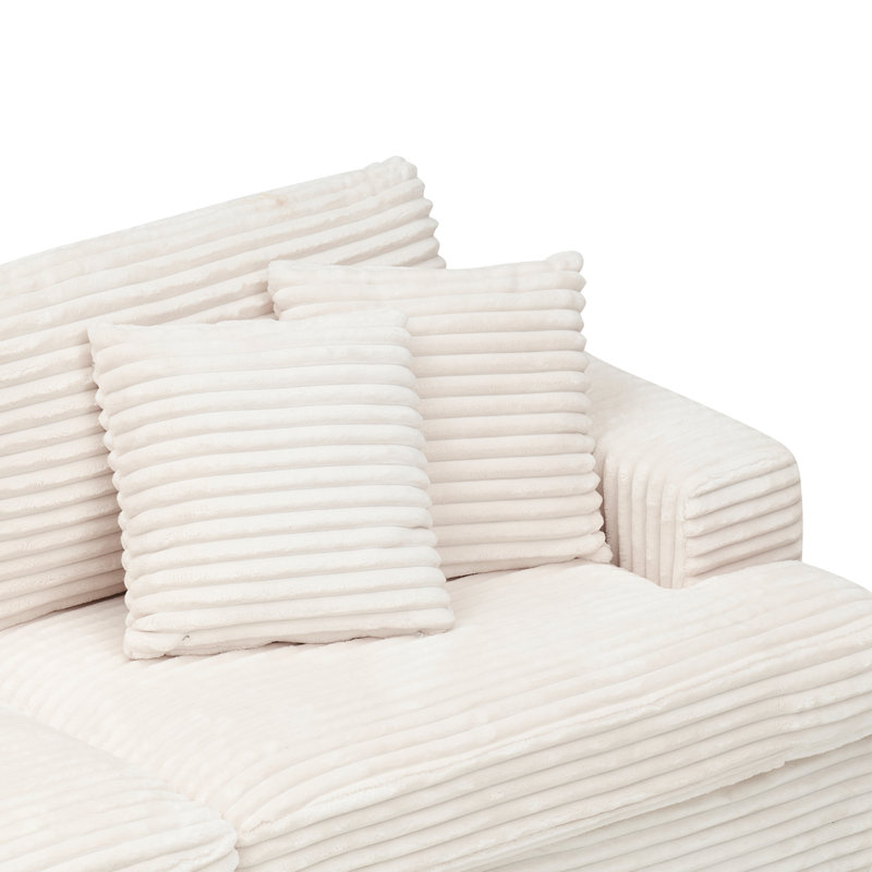 Corduroy Sofa 3 Seater Sofa Couch with 4 Toss Pillows Sleek Design Modern Comfortable for Room, 35" H x 88.58" W x 35" D