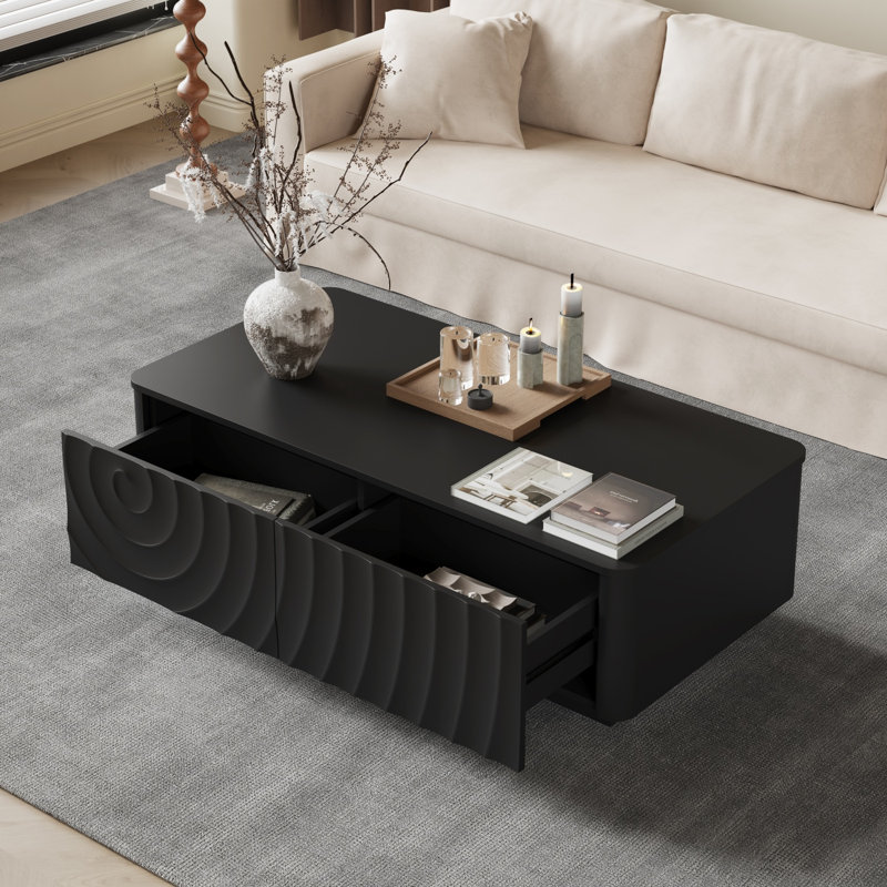 Table basse, l 47,2 po x P 23,6 po x H 14,2 po, panneau de fibres à densité moyenne, 1 pièce, noir, tiroir de rangement