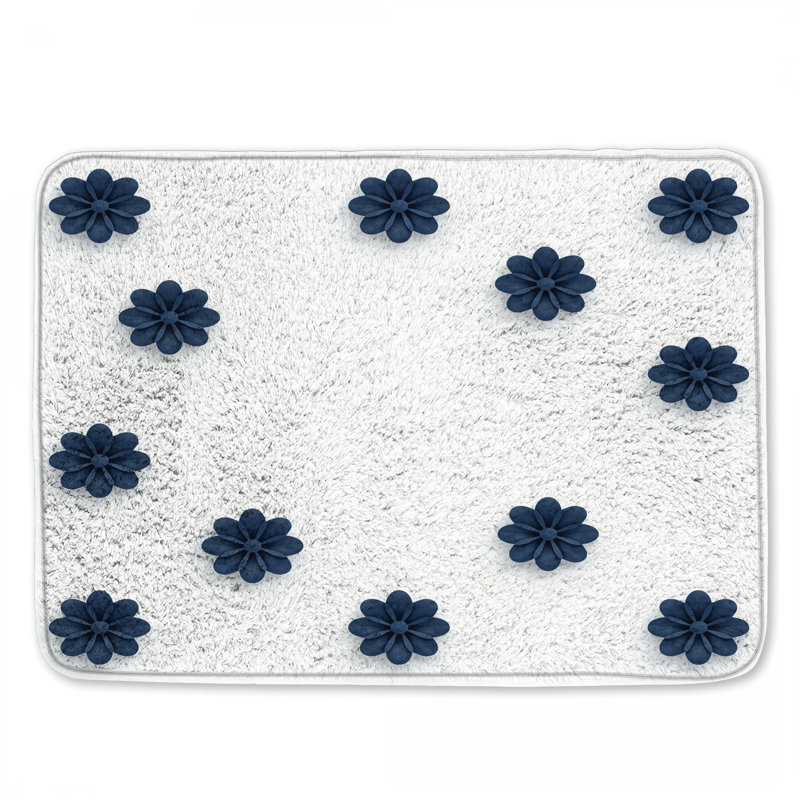 Tapis de bain bleu à motif floral, L 34 po x L 21 po