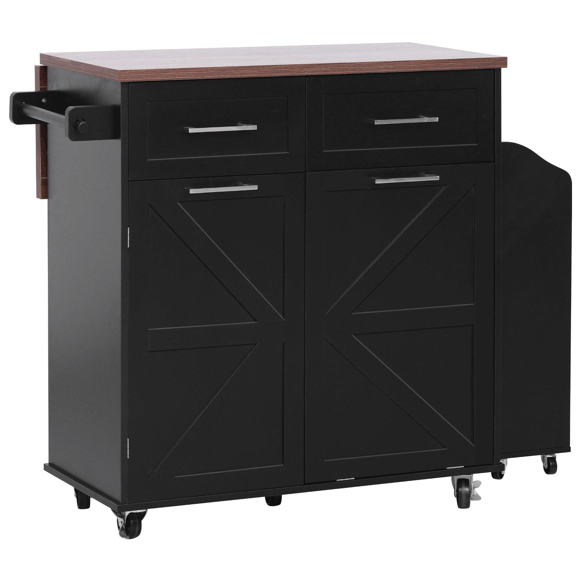 Gracie Oaks Farmhouse Kitchen Storage Island Cart With Tilt Trash Can ...