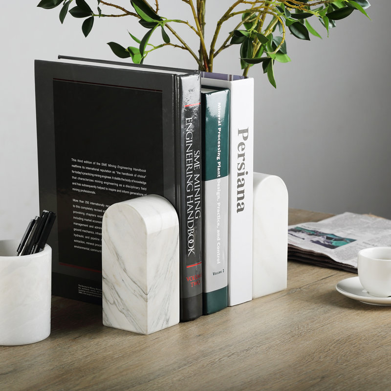 Serre-livres en marbre (ensemble de 2), H 2,3 po x l 2,54 po x P 5,66 po, Blanc / Gris