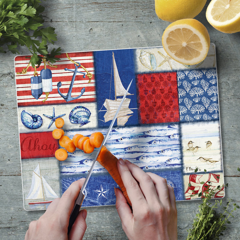 Planche à découper en verre 3 mm CounterArt Nautical Fragments 3 po x 8 po