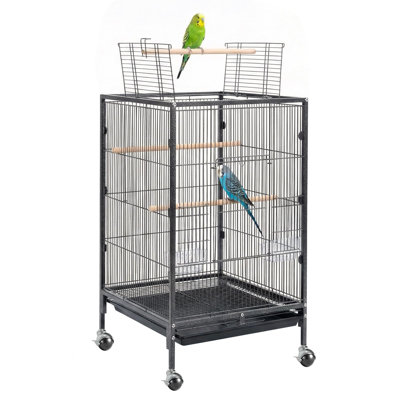 Bird Cage with Play Open Top, Heavy Duty Metal Bird Flight Cage with Rolling Stand for Parakeets, Canaries, Lovebirds, Small Quaker, Cockatiels, Budgie, Easy Assembly & Cleaning