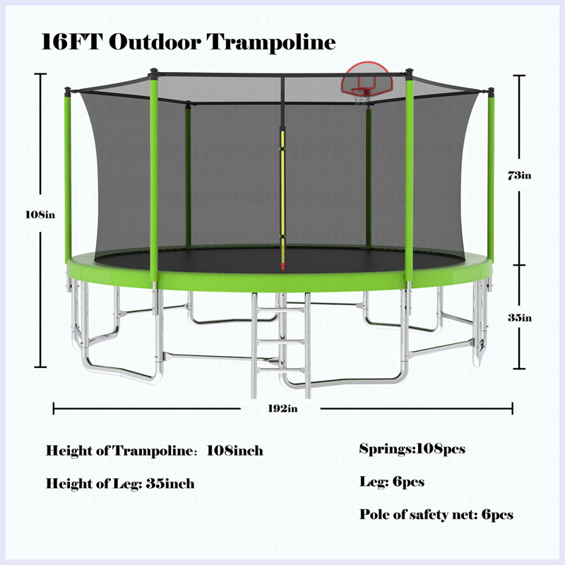 Trampoline 16FT avec barre d'équilibre et panier de basketball, trampoline d'extérieur renforcé de type ASTM avec filet d'enclos
