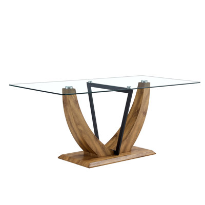 Rectangular Glass Table With 0.39" Tempered Glass Table And MDF Legs, Metal Support Frame.