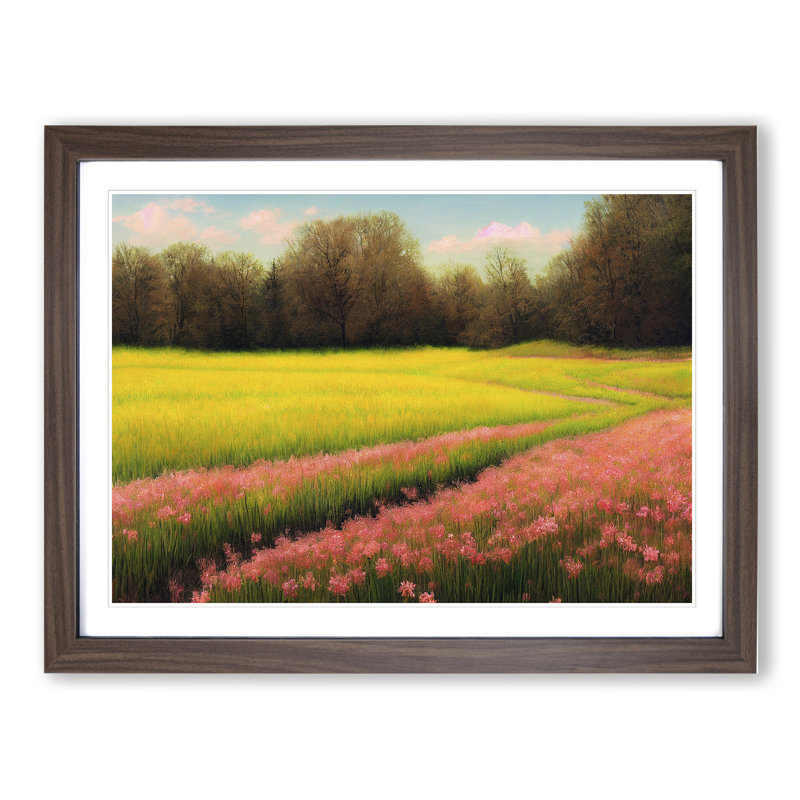 Spring Landscape Meadow Vol.2 - Single Picture Frame Print, Walnut, 46cm H x 64cm W x 2cm D