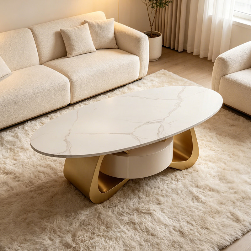 Table basse moderne de luxe italien, H 16,53 po x L 51,18 po x l 27,55 po, Or