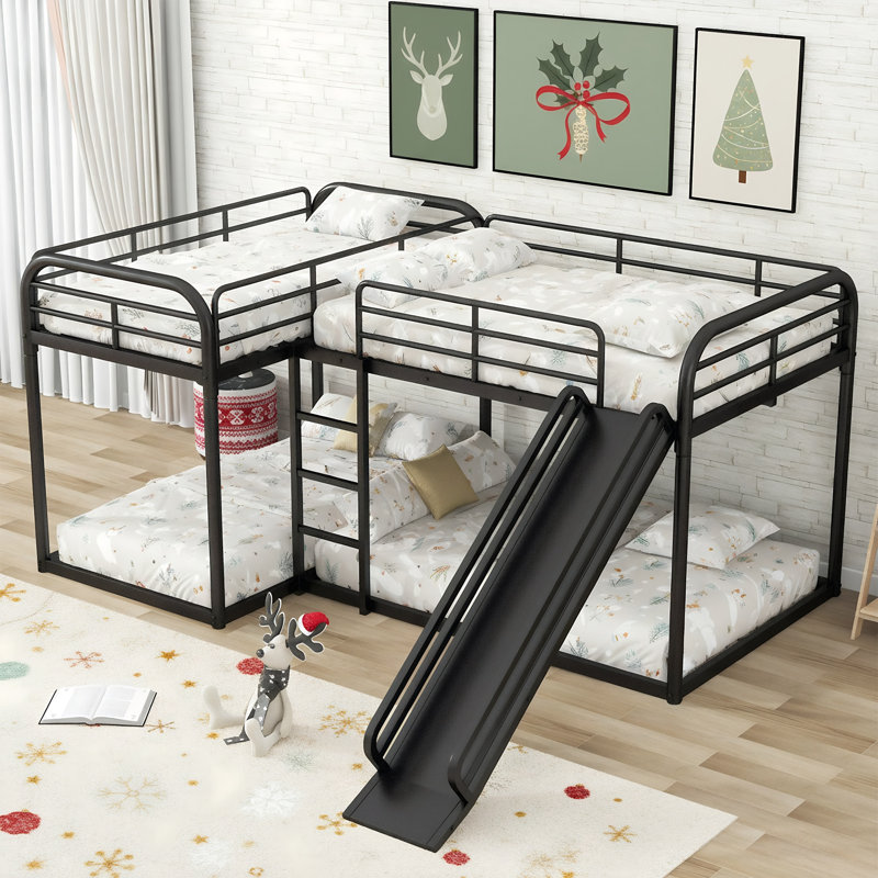 Levick L Shape Twin Over Twin and Full Over Full Quad Bunk Bed, Black