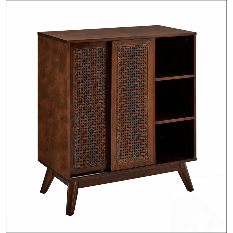 Armoire d'appoint Vintage Charm avec tablettes réglables et portes en rotin résistant à l'humidité, parfaite pour un rangement élégant
