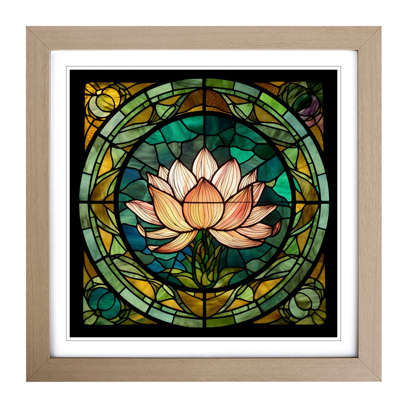 Lotus Flower Stained Glass Effect - Framed Print, Oak