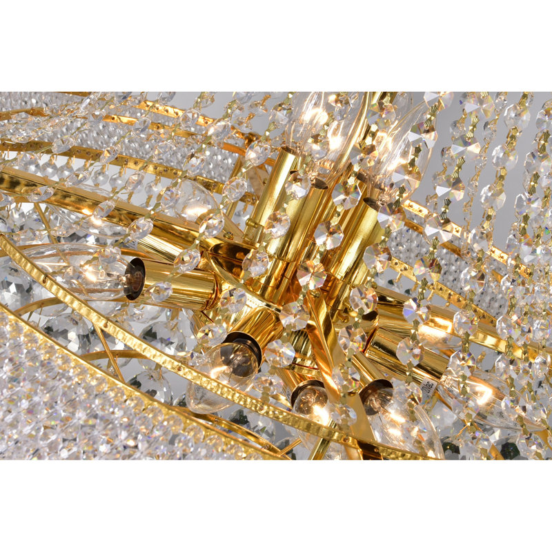 Lustre en cristal 24 po pour les salles à manger, escaliers, 17 lumières avec base E12, Doré