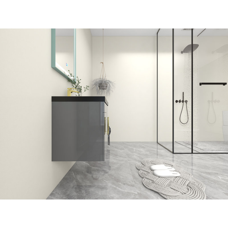 Camon 23.62'' Single Bathroom Vanity with Plastic Top, Matte Gold, High Gloss Gray