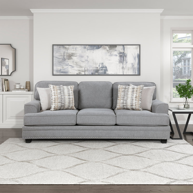 Marzbed 91.5" Modern & Contemporary Chenille Sofa with Sophisticated Nailhead Trim Accent, Gray