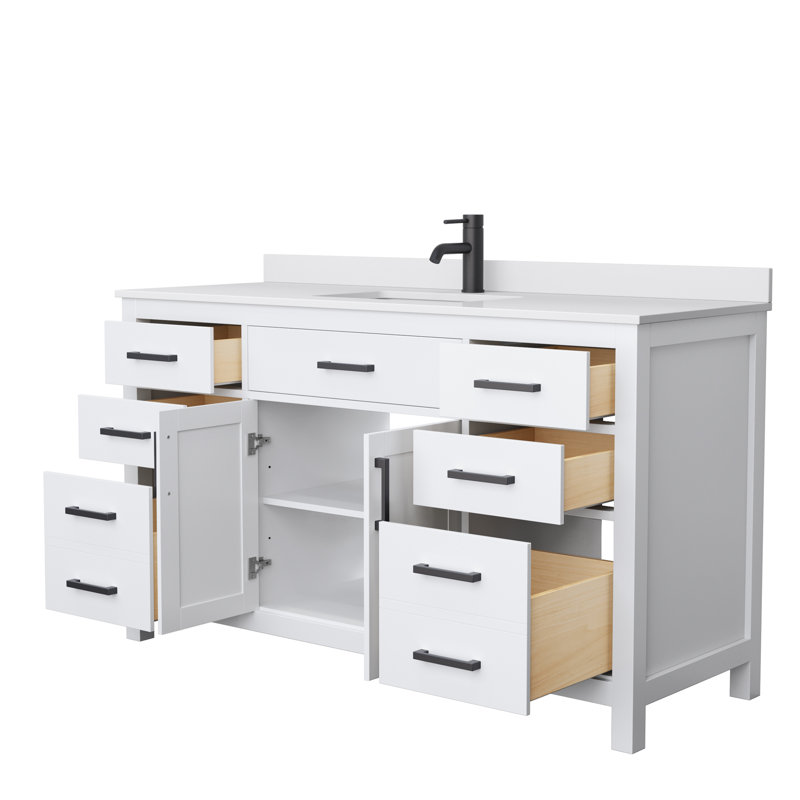 Beckett 60" Single Bathroom Vanity Set, White, White Cultured Marble, Matte Black