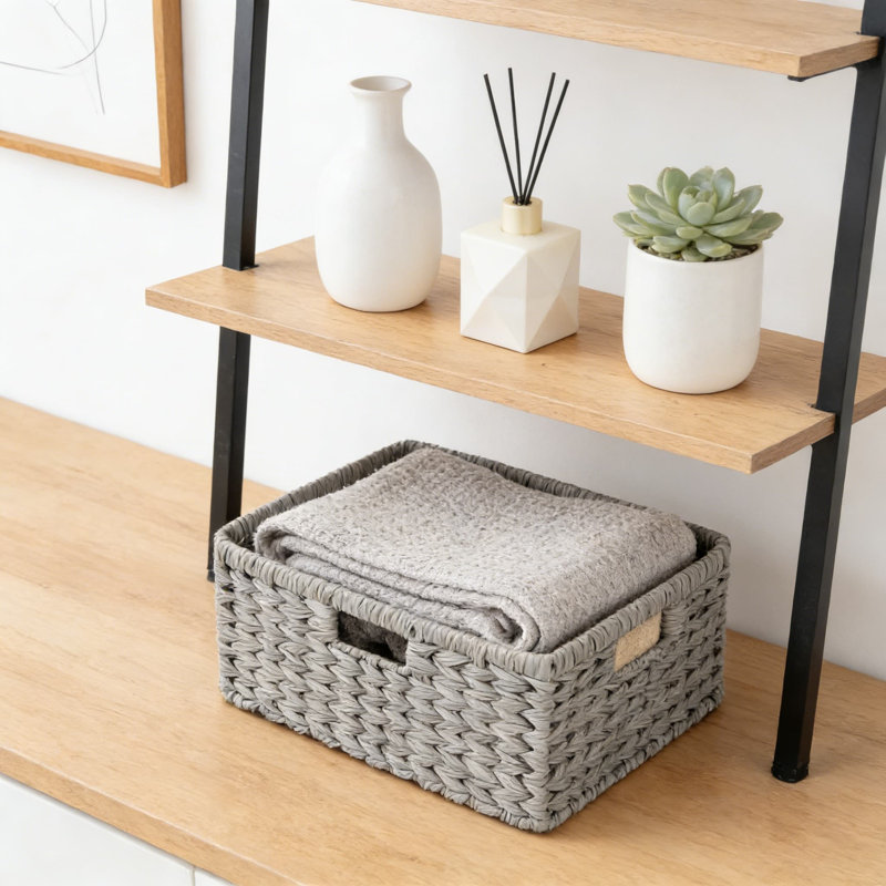 Wicker Storage Baskets With Handles, Waterproof Woven Organizer Bins For Shelves, Durable Plastic Rattan Design For Pantry, Bathroom, And Home Decor