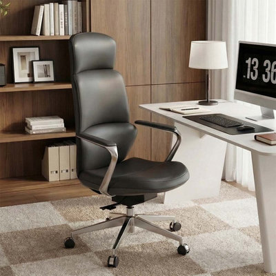 Genuine Leather Executive Chair, Swivel Ergonomic Office Chair, Desk Chair with Tilt Reclining, Alu by Wrought Studio