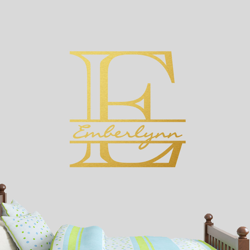 Décalcomanie murale personnalisée avec nom de monogramme, Or, Oui
