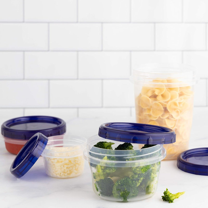 [16 Oz 10 Pack] Twist Top Deli Containers Clear Bottom With Blue Top Twist On Lids Reusable, Stackable, Food Storage Freezer Container
