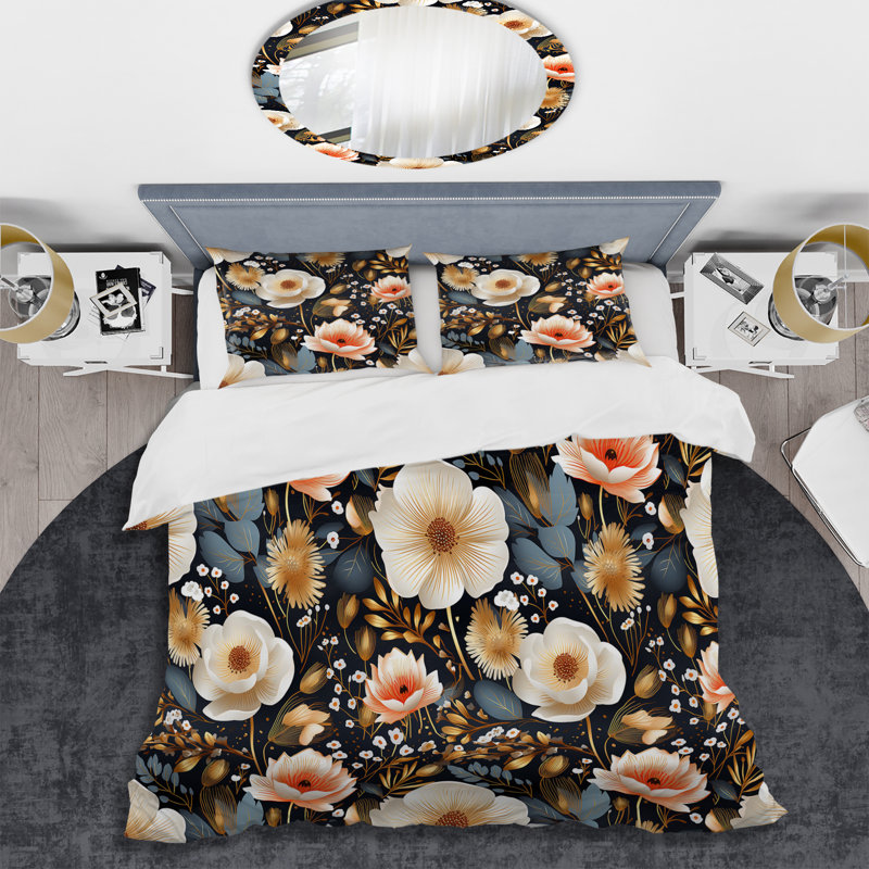 Beige Bohemian Bliss Floral Pattern II - Ensemble de housse de couette à motif floral
