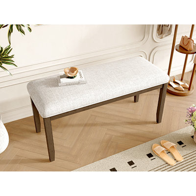 38 po, banc de couloir rembourré, beige et brun, pieds en bois d'hévéa massif, design moderne Mid-Century, siège brun pour chambre à coucher, siège rembourré, pieds décoratifs