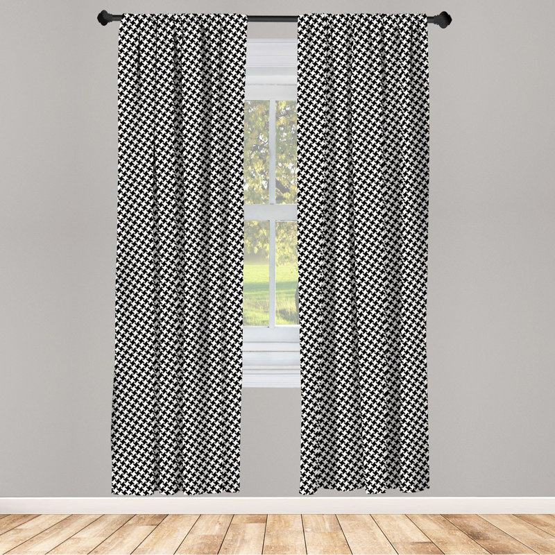 Classic Black and White Houndstooth Polyester Curtain Panels, 28" x 84"