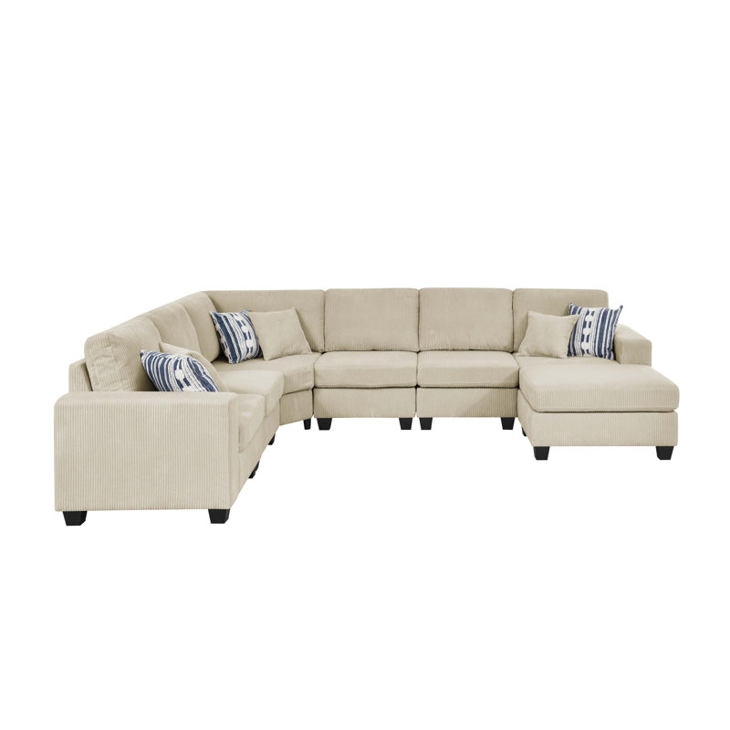 Erstonia Sectional With Ottoman, Beige Corduroy