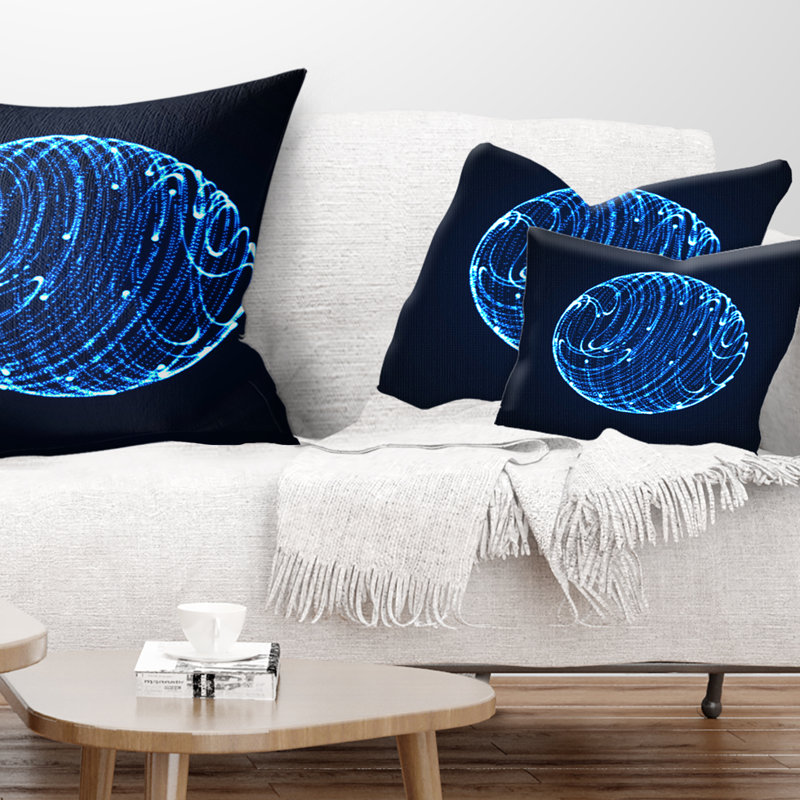 Blue Glowing Particles - Abstract Printed Pillow